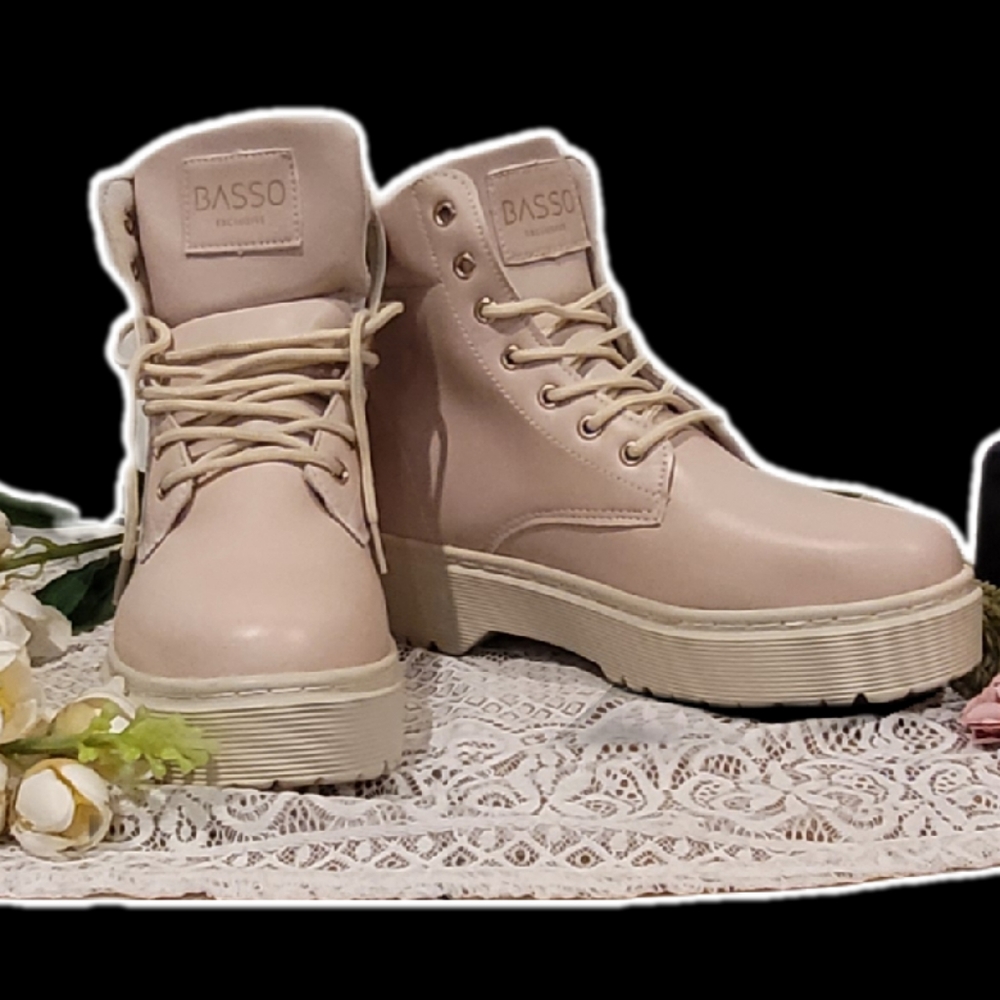 Light weight faux leather pastel pink boots